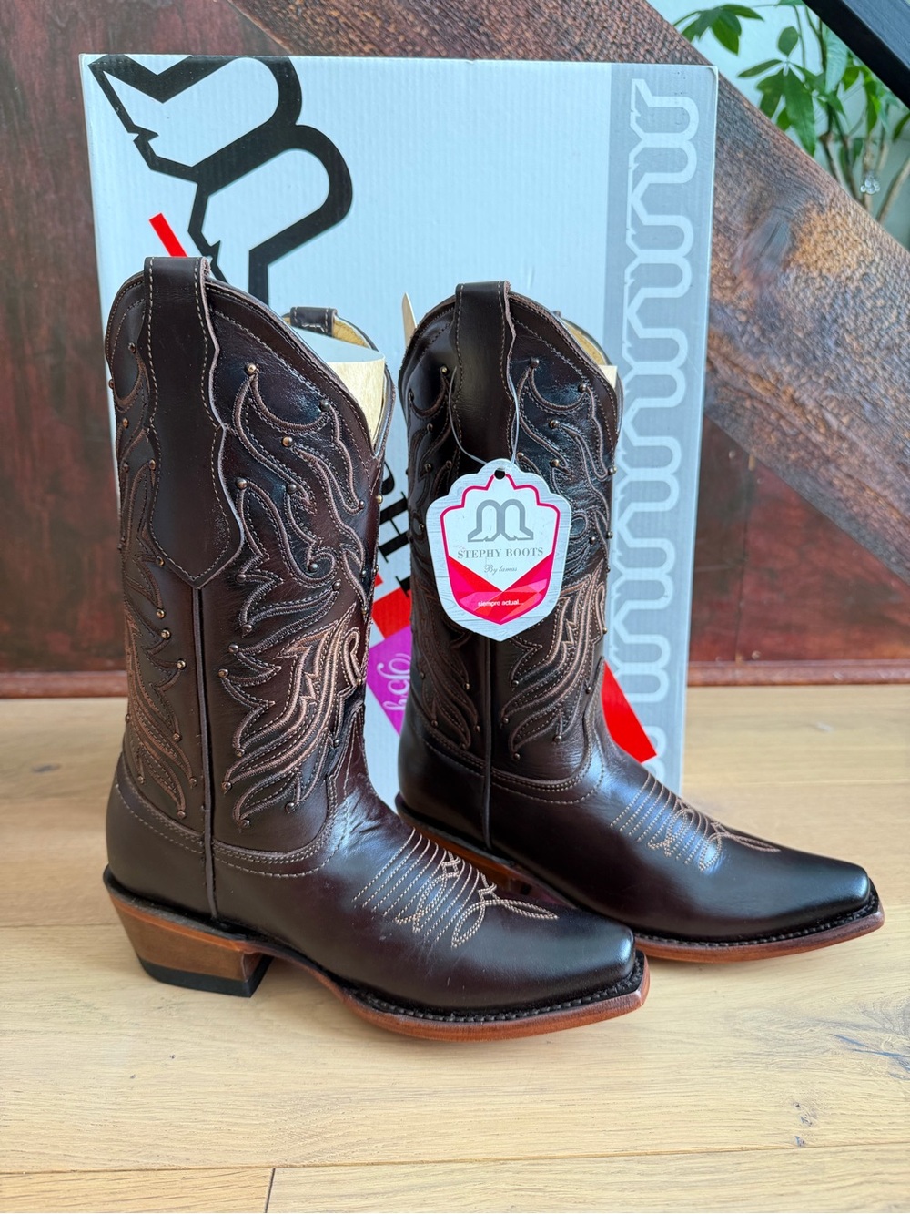 Women’s Genuine Real Leather Brown Western Cowboy Boots Sz 5.5 Made in MEXICO
